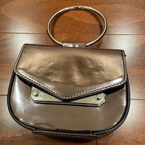 Silver Metallic Mini Purse With Ring Handle (and Chain)